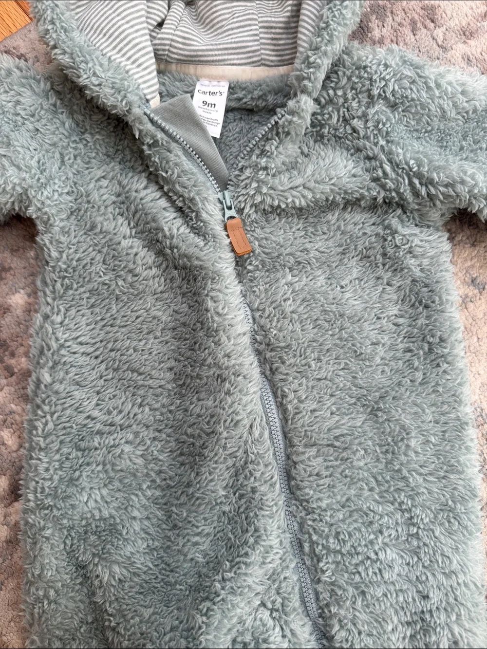 Carter's Plush Fleece Light Teal Hooded Baby One-Piece